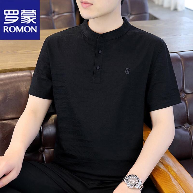 ROMON Men s Short Sleeve Stand Collar T-Shirt L