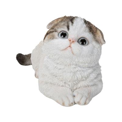 Woobia Crouching Scottish Fold Cat with Droopy Ears, Brown Spotted, 15 X 8.5 X 8 Cm, Doll, Figurine, Ornament, Animal, Garden Decoration, Cat,