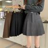 High-Waisted Woolen Pleated Skirt - Women's A-Line Winter Fashion