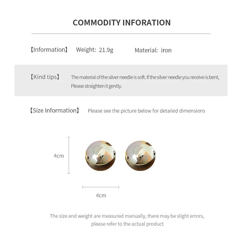 Smooth Round Earrings For Women Big Ball Metal Stud Earrings Classic Gold Color Geometric Earrings Vintage Jewelry Accessories