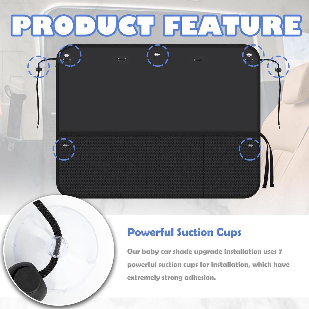 2PCS Suction Cup Car Window Shade For Baby,Upgraded Window Shade For Baby In Car With 3 Mesh Pockets For Storing Toys/Umbrellas,Foldable &