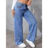 Damen Jeans mit hoher Taille und geradem Bein, Lockere Wide Leg Jeans aus Denim, Säuregewaschen Hellblau Dehnbare Jeans mit Taschen, Lässige Büro-Arbeitshosen