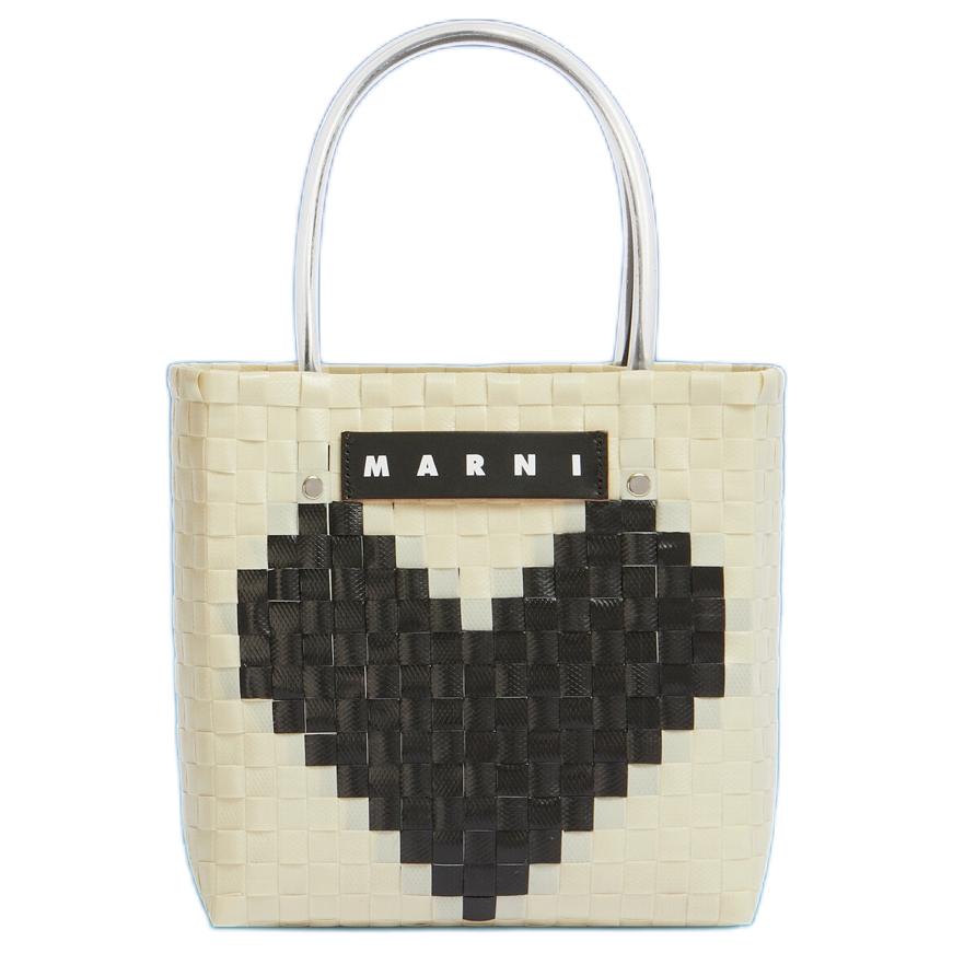 Marni Market Love Letter Logo Heart Polypropylene Tote Bag Women tote bags White Black SHMH0109A0RF08100N99 Basic Set BagDust Bag 14400₽