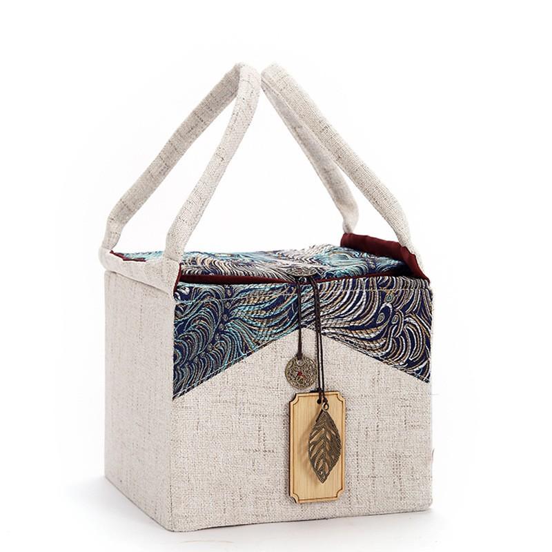 Vintage Tea Fabric Packaging Bags Portable Ceramic Tea Jar Gift Bags Beautiful Pattern Single Can Storage Bag Excluding Cans 17x17x16cm