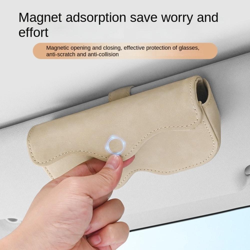 Suede Leather Sun Visor Glasses Case Stable Sunglasses Case Portable Car Glasses Bag  Car  Interior