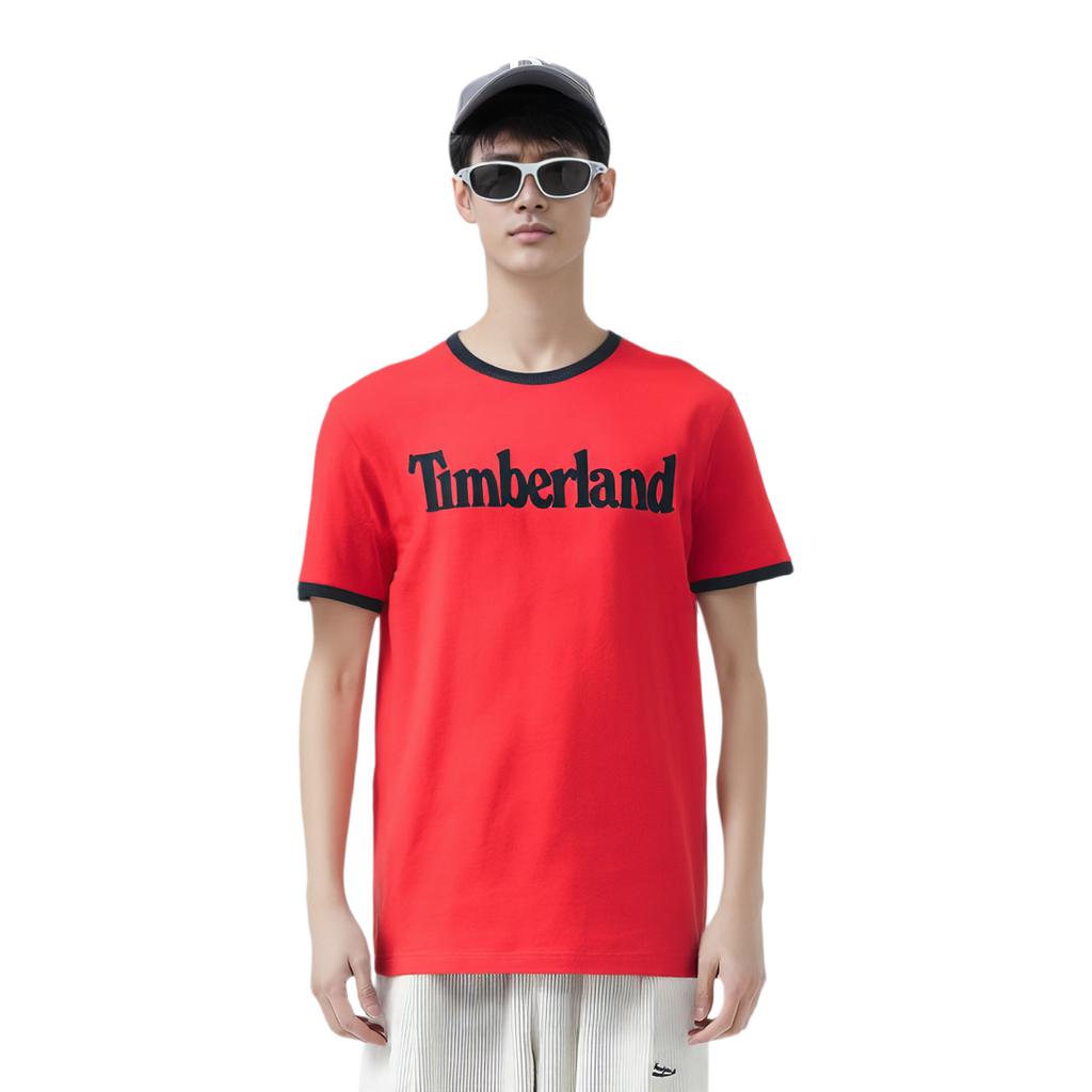 Timberland T-Shirt für Herren mit Buchstabenprint, gespleißt, Rundhalsausschnitt, kurze Ärmel, Oberteile, Rot A2B86P92