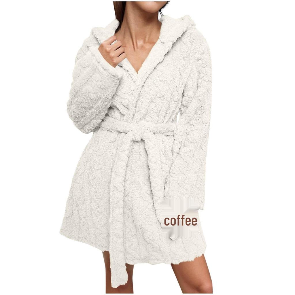 Flauschiger Damen-Bademantel mit Kapuze - Europäischer & Amerikanischer Stil Warme Herbst-/Winter-Schlafanzüge