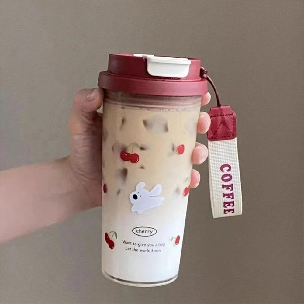 Double Drinking Water Bottle 550ml Plastic Cups Cute Coffee Cup Student