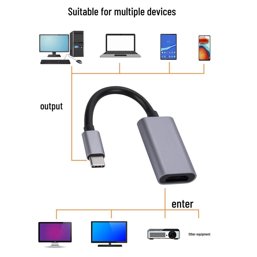 Aluminum Type-C to HDMI 4K Adapter Cable for Mobile Phones and Laptops