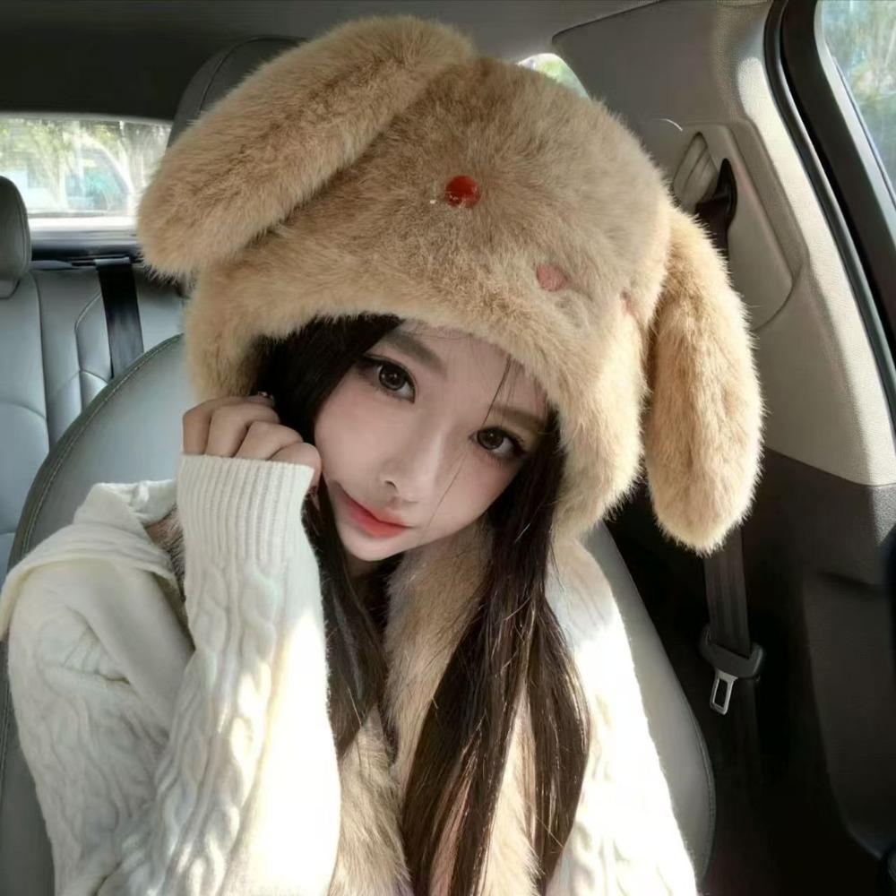 Ветрозащитная шапка с ушками кролика, теплая шапка, пушистая шапка с защитой ушей, зимняя плюшевая шапка, для путешествий хаки