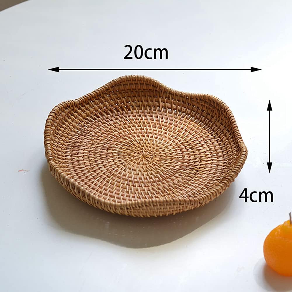 Hand-Woven Rattan Fruit Tray Storage Bread Basket Serving Tray Home Decoration Food Serving Platter 2 Pieces