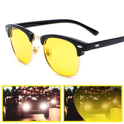 Semi-Rimless Night Vision Glasses for Driving Men Yellow Lens Goggles Classic Square Driving Women Eyeglasses