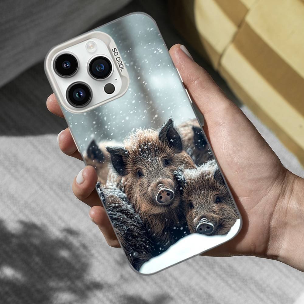 

Cute Wild Boar Animal Phone Case For iPhone 16,15,14,13,12,11,Mini,Pro,SE,MAX White Matte Shockproof Cover iPhone16