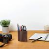 Retro Leather Round Pen Holder Desk Organizer Desktop Sundries Storage Tube Pencil Holder Accessories Office Supplies Stationery