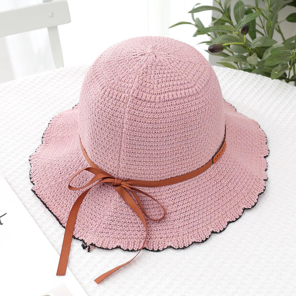 Small standard bucket hat female Korean version tide brand spring and summer knitted bucket hat Japanese streamer retro lace pot hat versatile