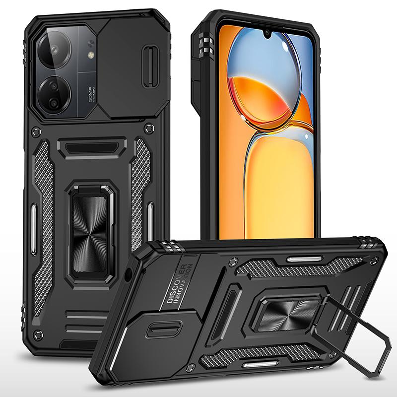 

Armor Series For Xiaomi Redmi 13C 4G/5G/13R 5G/Poco M6 5G/Poco C65 4G Phone Case with Slide Camera Cover Black