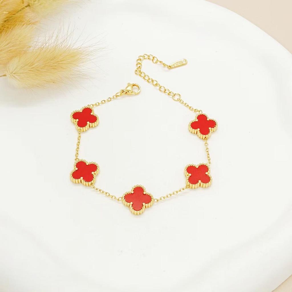Gold-Plated Stainless Steel Four-Leaf Clover Bracelet - 13mm, Fashionable Color-Retention Jewelry