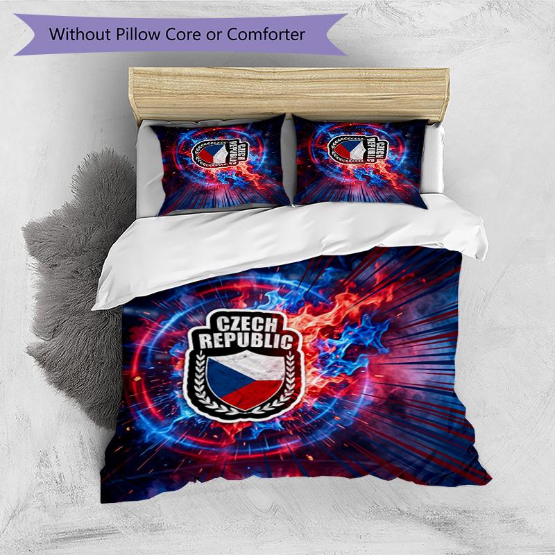 Czech Republi Football Printed Bedding 3 Piece Set Cozy Breathable Bed Cover Set As Housewarming Holiday Gift