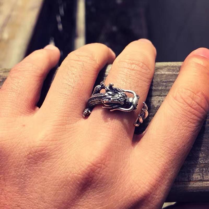 Buyee 925 Sterling Silver Unique Male Ring Finger for Women Men Fashion Chinese Dragon Animal Rock Punk Fine Jewelry Circle