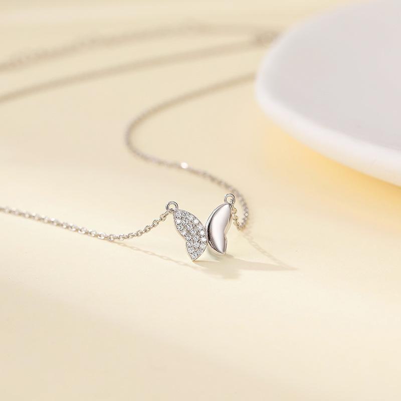 Banyan Tree S925 Silver Butterfly Necklace - Trendy Bowknot Clavicle Chain for Women