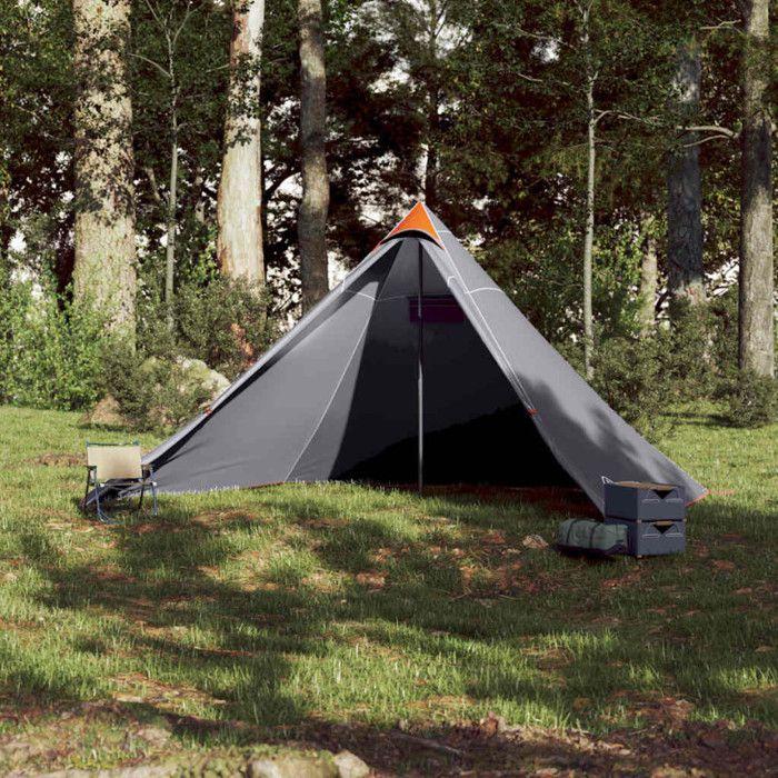 VidaXL Tente Familiale Tipi 7 Personnes, Tente d'Ombrage avec Sac de Transport, Auvent de Camping, Abri de Jardin, Gris et 94712