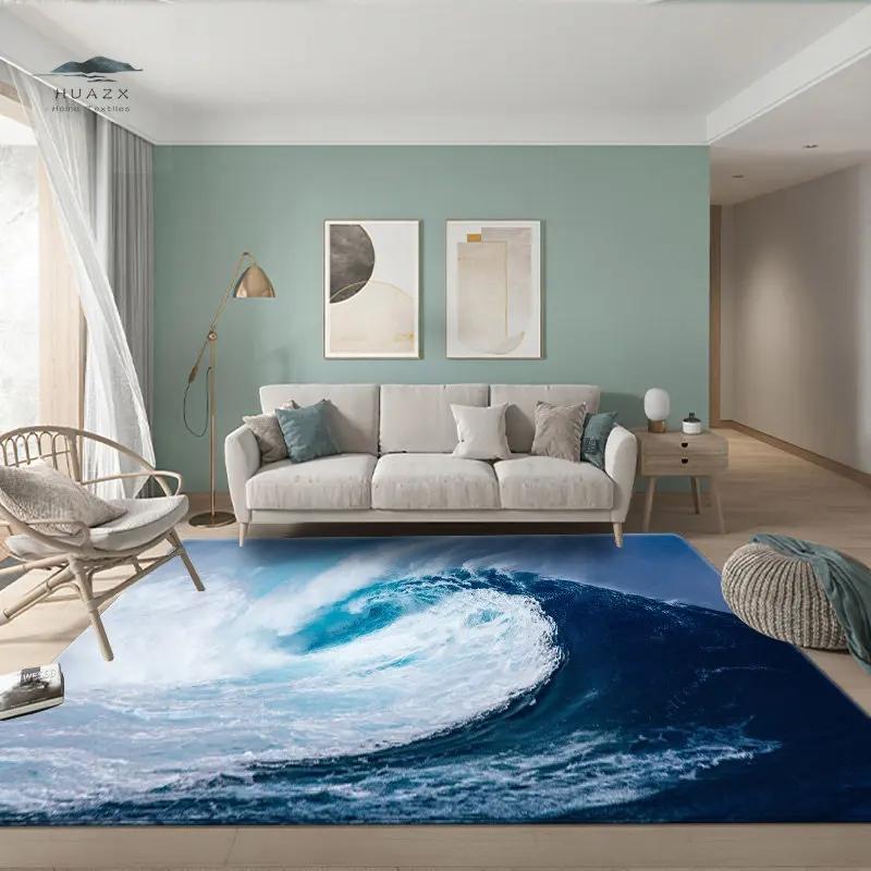 3D Meer Strand Teppich für Schlafzimmer Lounge Dekoration Wellen Rutschfeste Teppiche Wohnzimmer Couchtische Bodenmatten Wohnaccessoires
