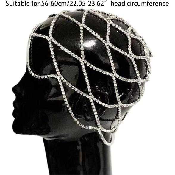 Hollow for Rhinestone Mesh Headpiece Wedding for Head Chain Jewelry Women Luxury Crystal Headband for Head Cap Hair Acce,Silver