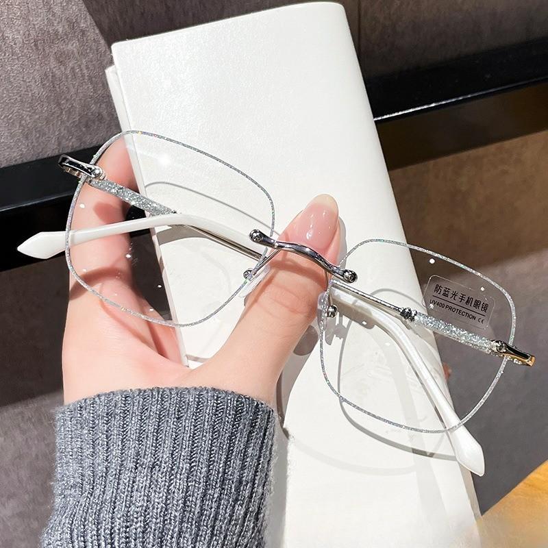 

Lightweight Durable Quality Anti-blue Light Glasses Ladies Shiny Anti Radiation Glasses Retro Rimless Glasses Frame