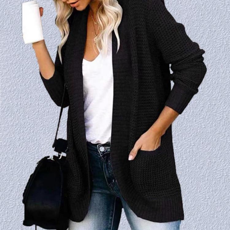 Open Front Cardigan Women Long Sleeve Soft Knit Sweater Casual Loose Pocket Outerwear