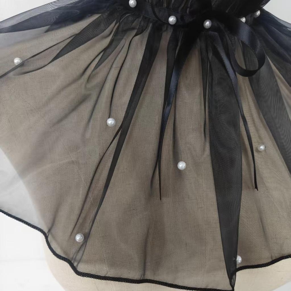 Tulle Ruffled High Neck Fake Collar, Pearl Decor Detachable Cape Collar, Gothic Mesh Shawl Collar for Dress, Photoshoot Cosplay Vintage Accessory