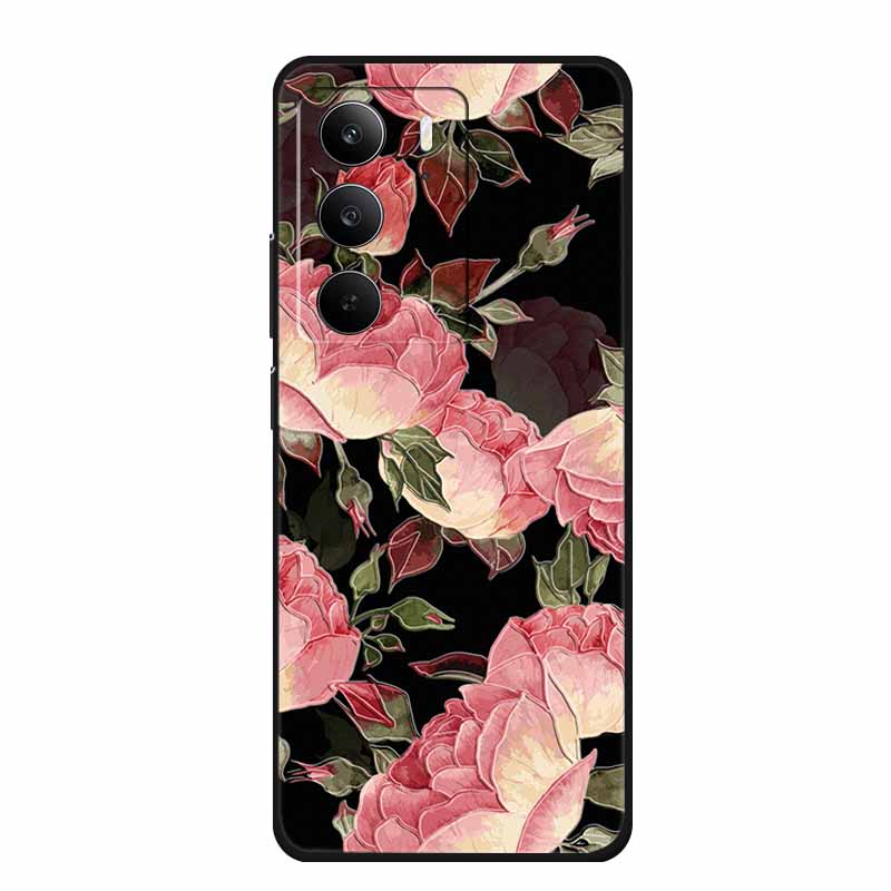 3D Emboss Case For Realme C75 4G 5G C75x V70 V70s 14x Realme C71 4G Case C 75 71 Coque Flower Black Silicone Soft Back Cover Bag