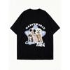 Oversized T Shirt Black Happy World Good Luck Cute Dogs And Cats Print Casual Everyday Wear