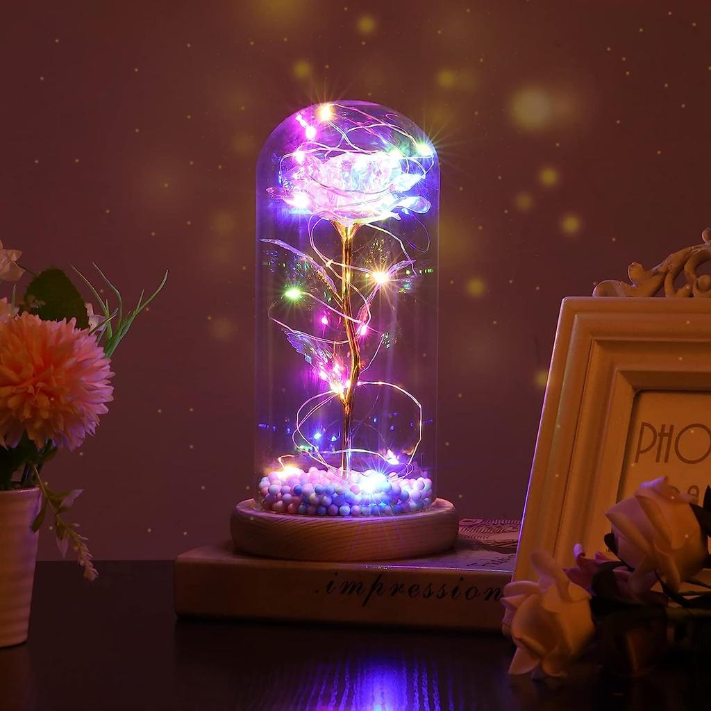Eternal Rose Glowing In Glass, LED, Colorful, Battery, Gift, 18th Birthday, Wedding