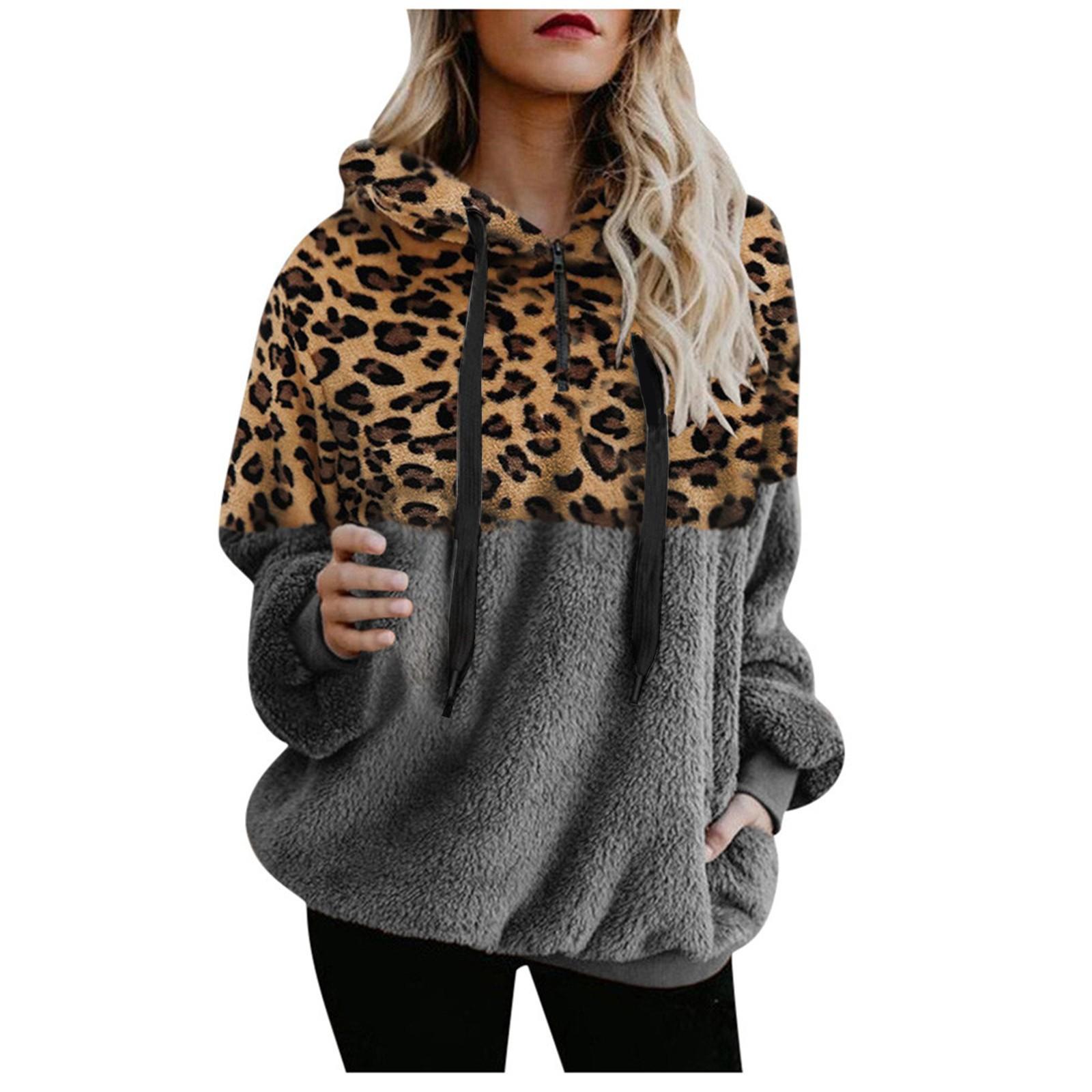 

Женский модный плюшевый свитер с капюшоном и молнией с длинными рукавами и блокировкой цветов XXL
