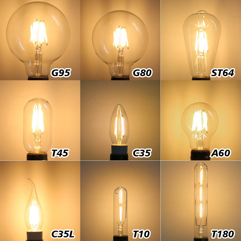 Bombiilas Filament LED Light Bulb Candle Light Glass Bulb Lampara LED Lamp Lighting Bedroom Warm Light E27 220V 240V ST64 A60 T45 G45 G80 G95