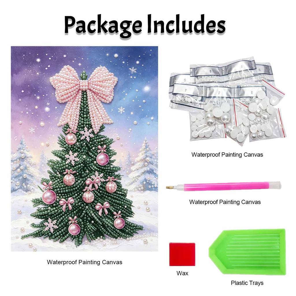 Christmas Pearl Painting Kit Handmade DIY Pink Bow Christmas Tree Ornament Home Decoration Painting