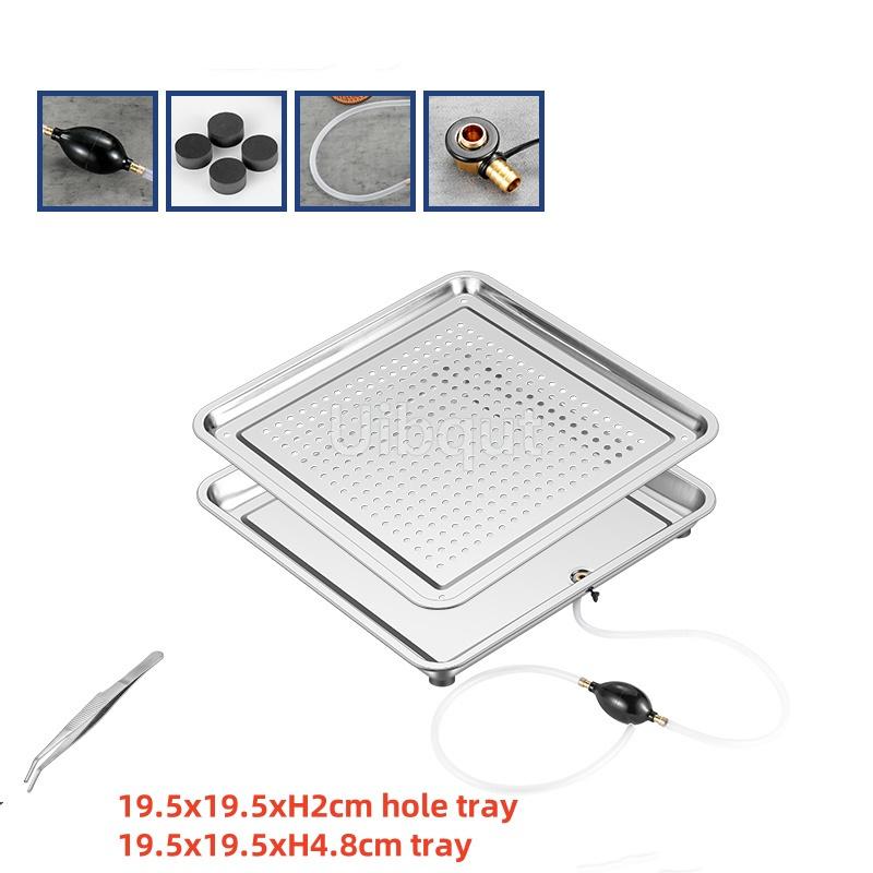 Stainless Steel Rectangle Dinner Tea Tray Double 2 Layer Dumpling Oil Leaking Hole Basin Steaming Draining Hole Plate with Basin