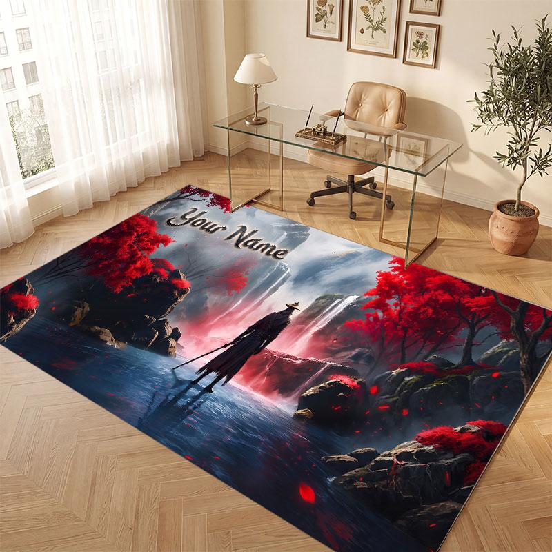 Mushroom Forest Theme Crystal Velvet Floor Rug Personalized Custom Name Text Warm Carpet Home Decoration