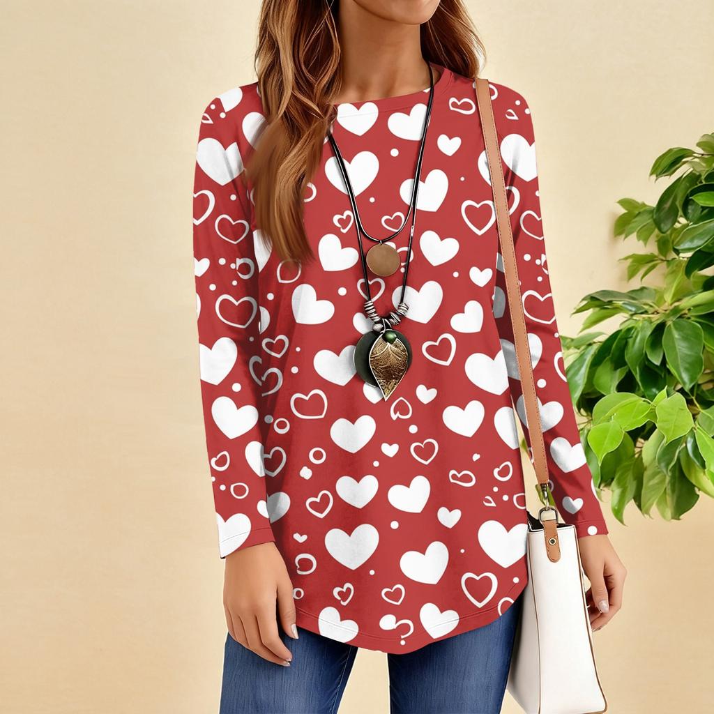 Women's Loose Round Neck Raglan Sleeve Printed Long Sleeve T-Shirt Pullover