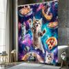 Transform Your Bathroom with a Waterproof Shower Curtain Featuring Adorable Cats and Pizza in Space for Fun and Style