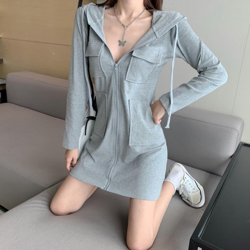 Long sleeve plus size vintage hooded new in dresses for women casual loose mini short spring autumn dress