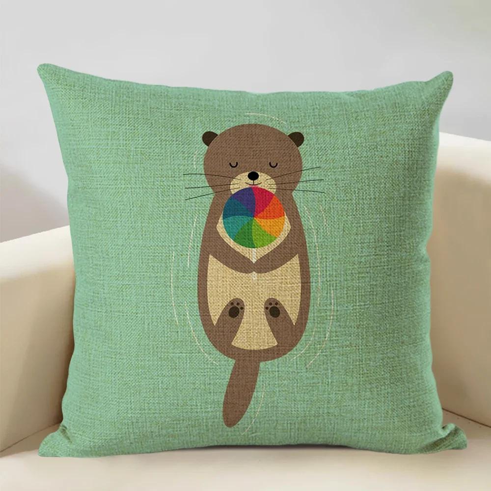 Animal Cushion Cover Linen Pillowcase Decorative Sofa Pillow Cover Home Decor Hedgehog Fox Bear Pillow Cases CM
