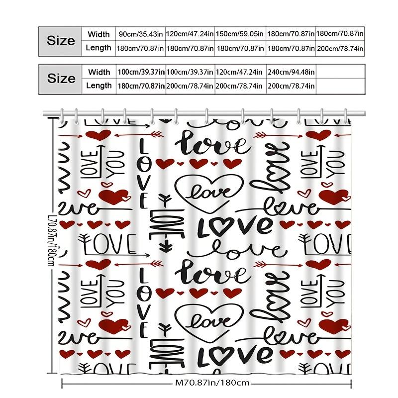 Love Heart Pattern Shower Curtain Romantic Bathroom Decor Valentine'S Day Theme Waterproof Bath Curtain Black Red Design