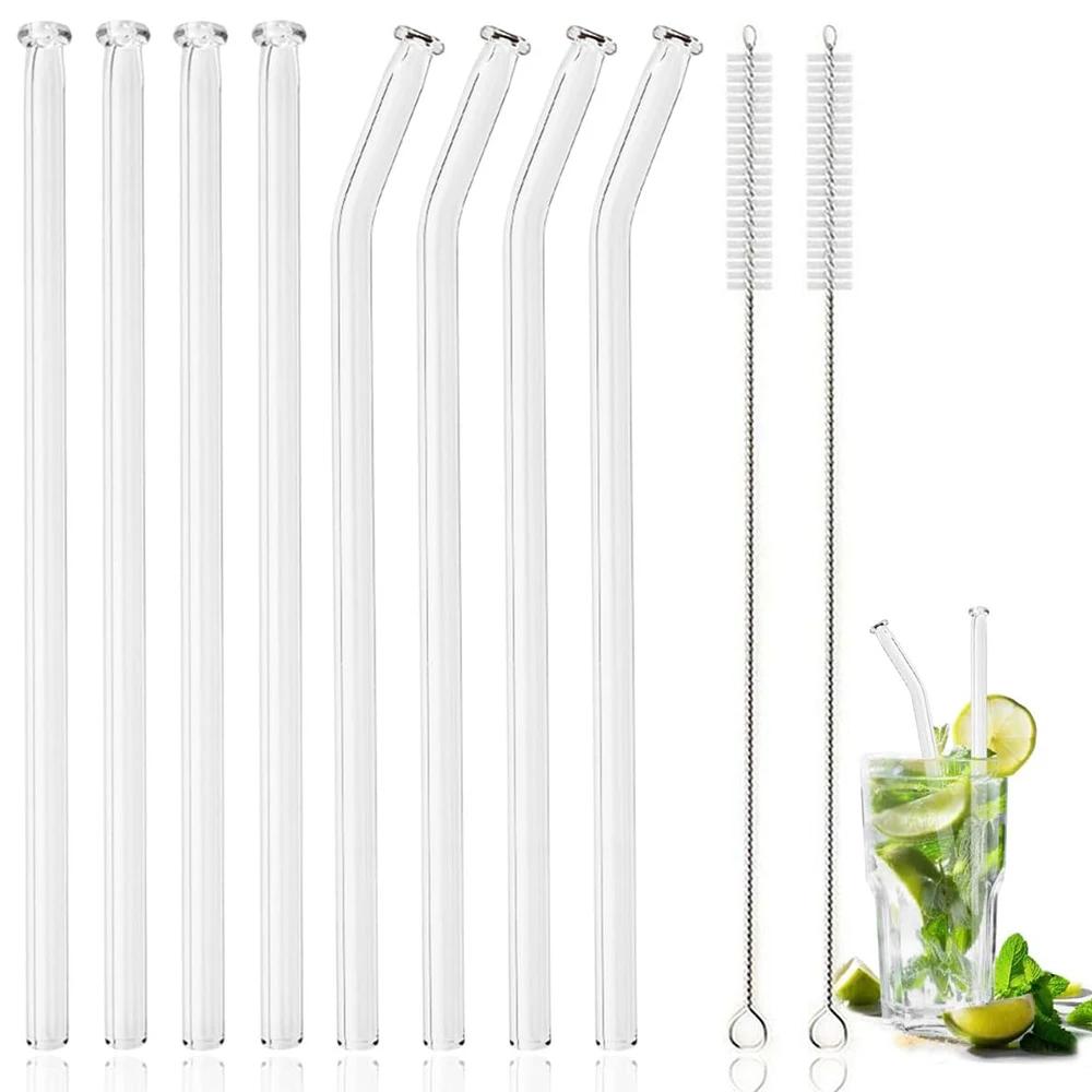 10Pcs High Borosilicate Glass Straw Eco Friendly Drinking Straw Reusable Glass Straw for Cocktail Smoothie Bar Accessories
