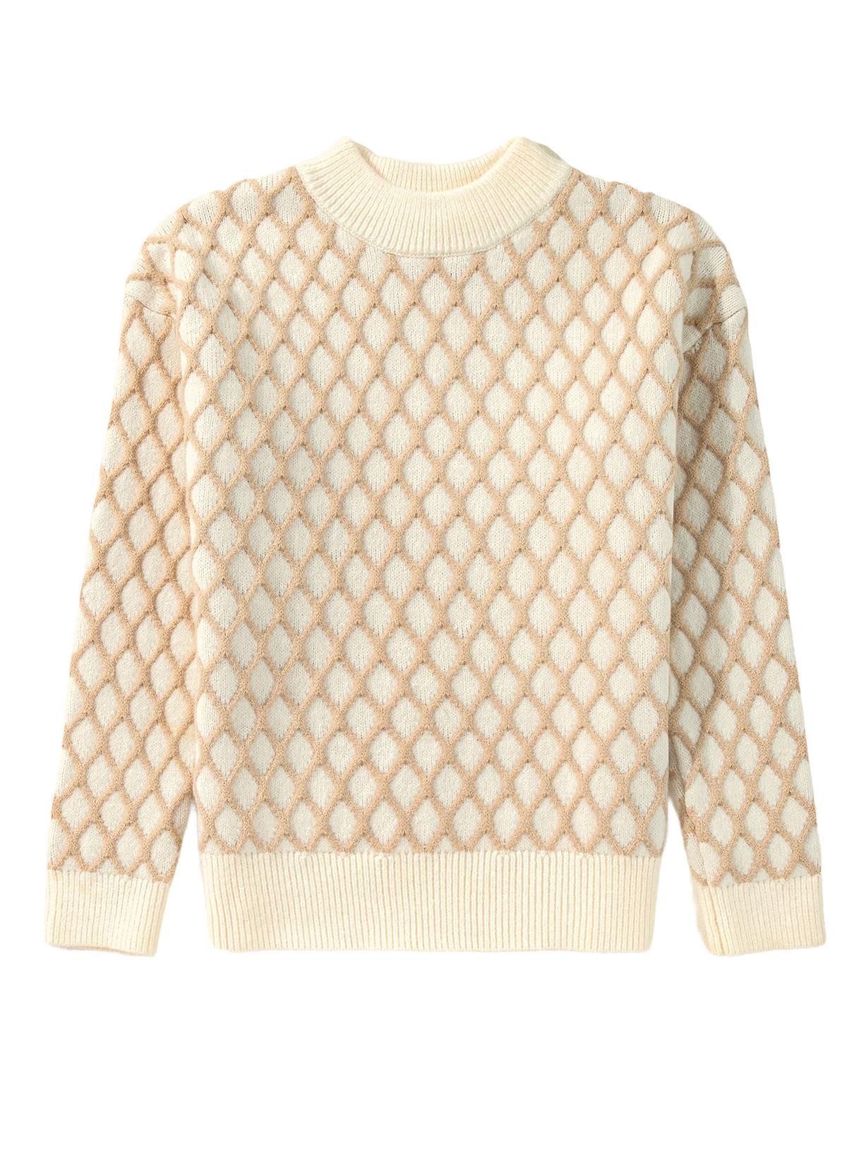 

Шийинг Осенний Плед Слимминг Пуловер для Женщин: Модный свободный свитер с длинными рукавами L бежевый