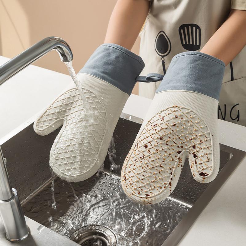 2Pcs Oven Gloves Silicone Thicken High Temperature Resistant Anti-burn Microwave Silicone Non-slip Gloves Kitchen Baking Mitt