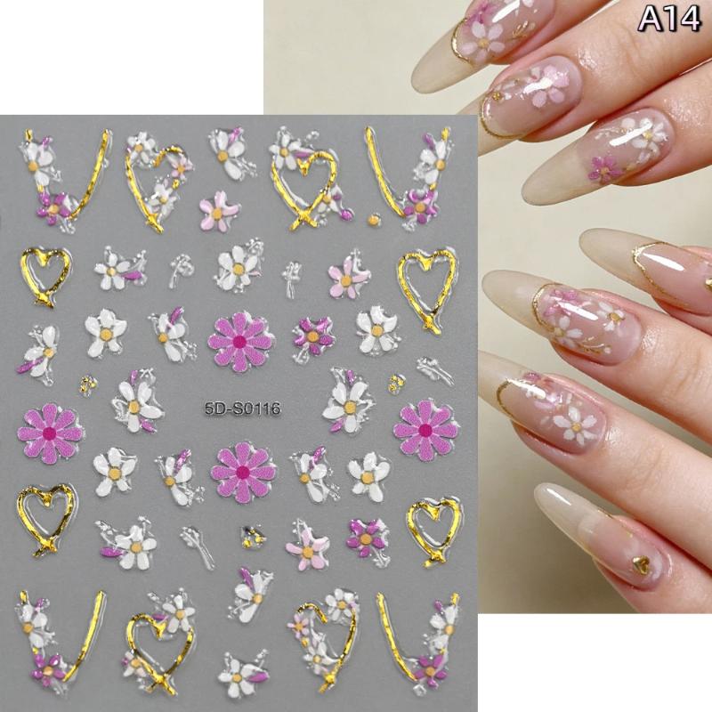 

Blossom Floral Nail Stickers Bronzing 5D Spring Summer Petal Nail Appliques Flowers Nail Charms Diy For Manicure Decoration A14