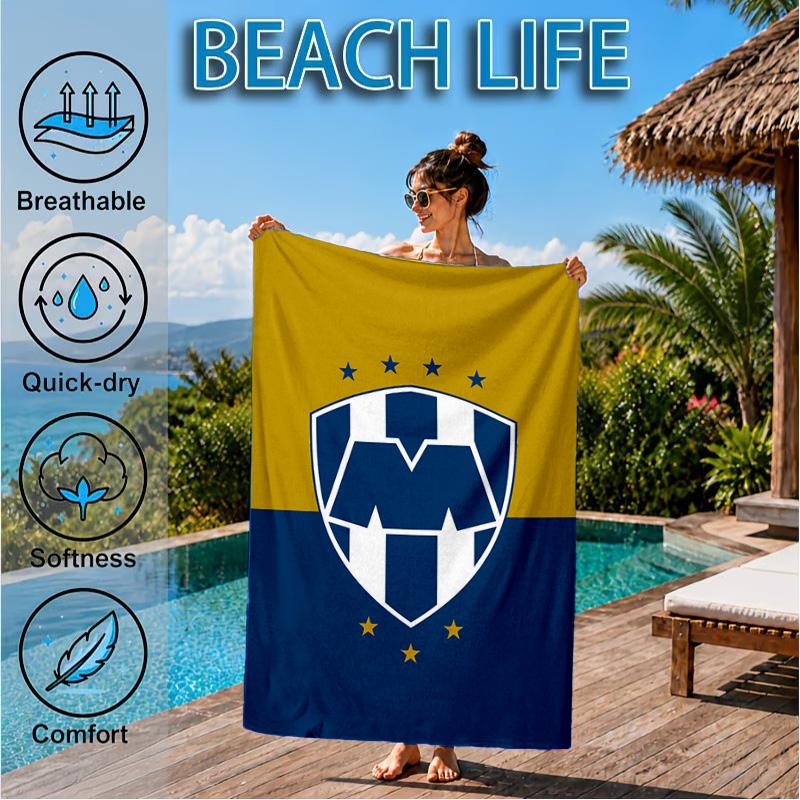 Monter-rey Football Crest Art Printed Microfiber Beach Towel, Soft And Absorbent, Quick-Dry, Ideal for Summer Travel, Beach Essential, Swimming Pool