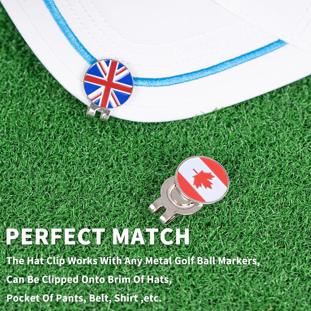 Caiton 4Pcs Golf Hat Clips Magnetic Ball Markers US UK Canada Flag Cap Clip Accessory Gift for Men Women Golfers Putting Green 5