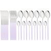 24/48Pcs Purple Handle Silver Dinnerware Set Knife Fork Spoon Cutlery Set Stainless Steel Tableware Kitchen Flatware Silverware